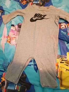 Nike Gray Baby One-Piece Romper with Swoosh Logo
